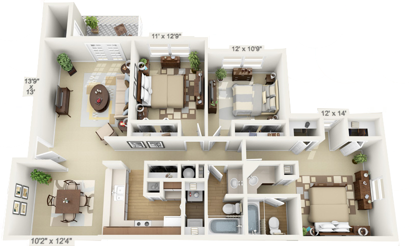 Three Bedroom Floor Plan 5
